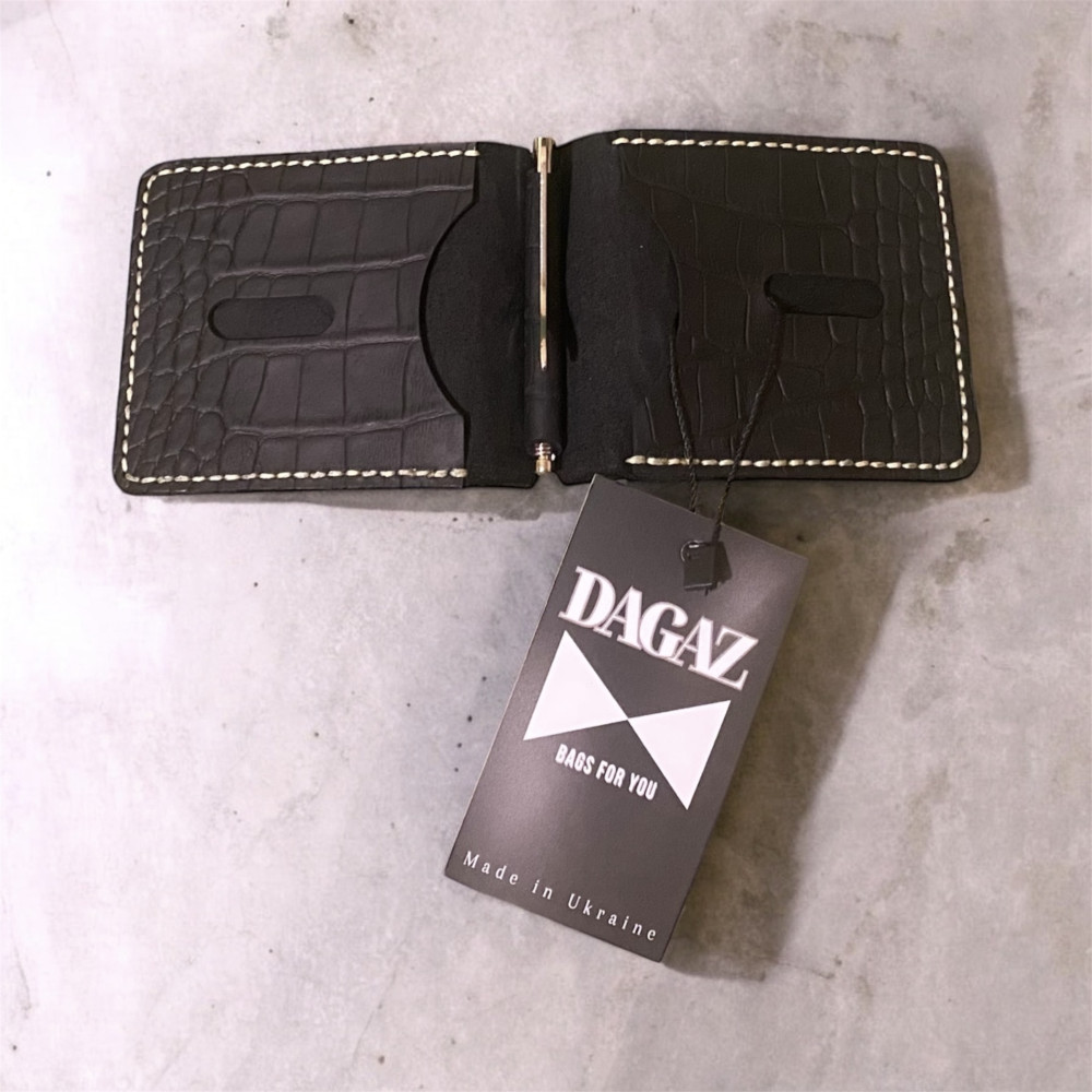 Кожаный зажим для денег Nomad Crazy Horse черный под крокодила