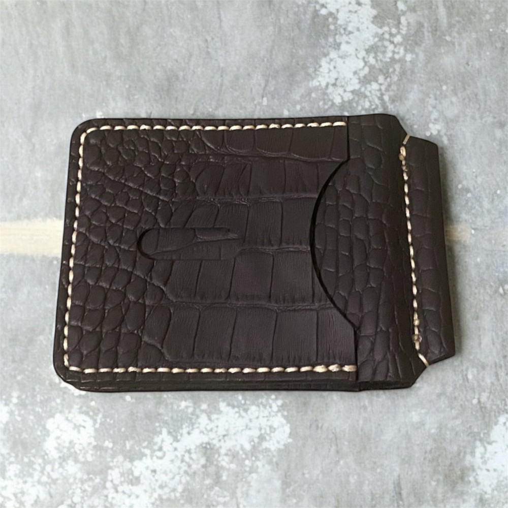 Кожаный зажим для денег Nomad Crazy Horse черный под крокодила