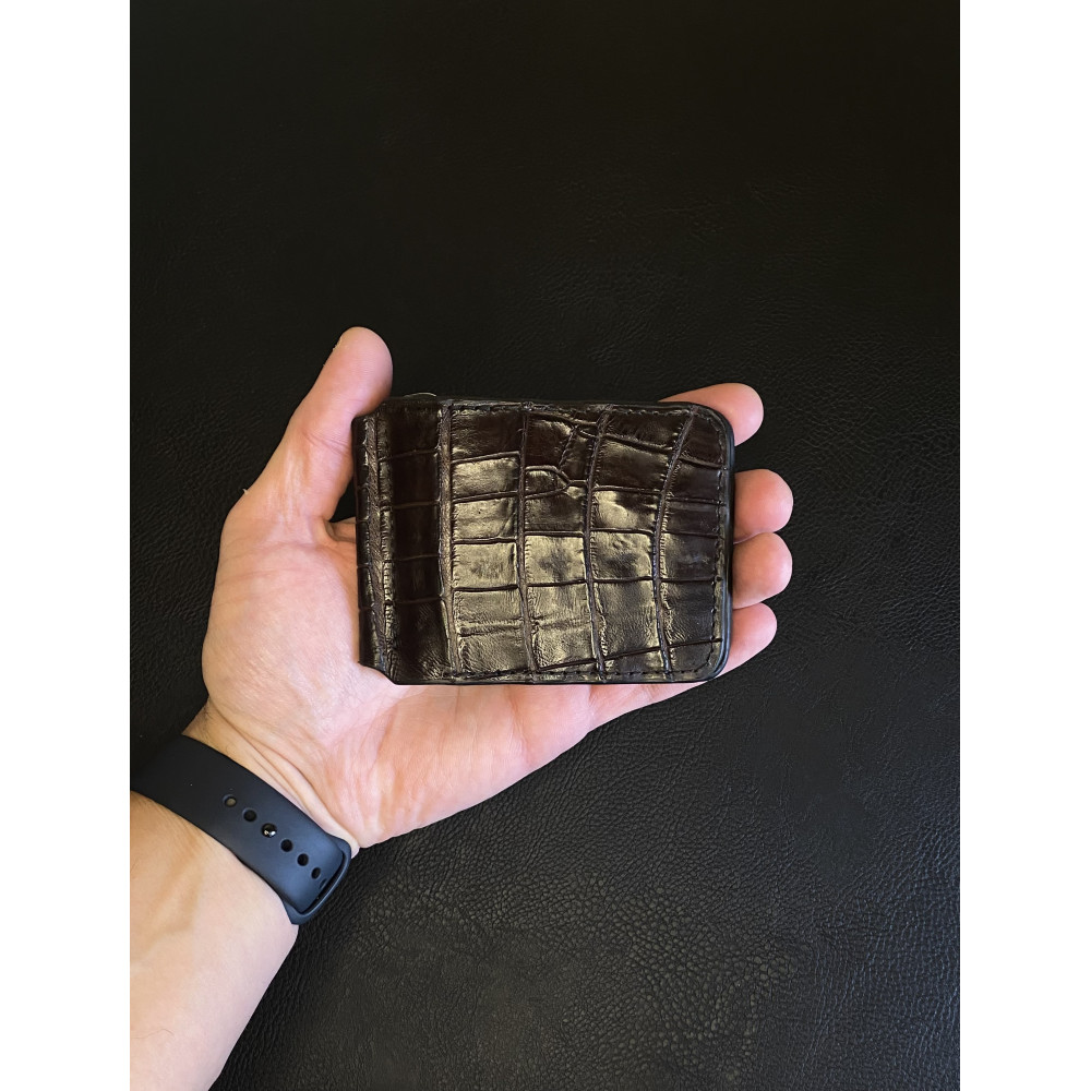 Зажим для денег из натуральной кожи крокодила шоколадный