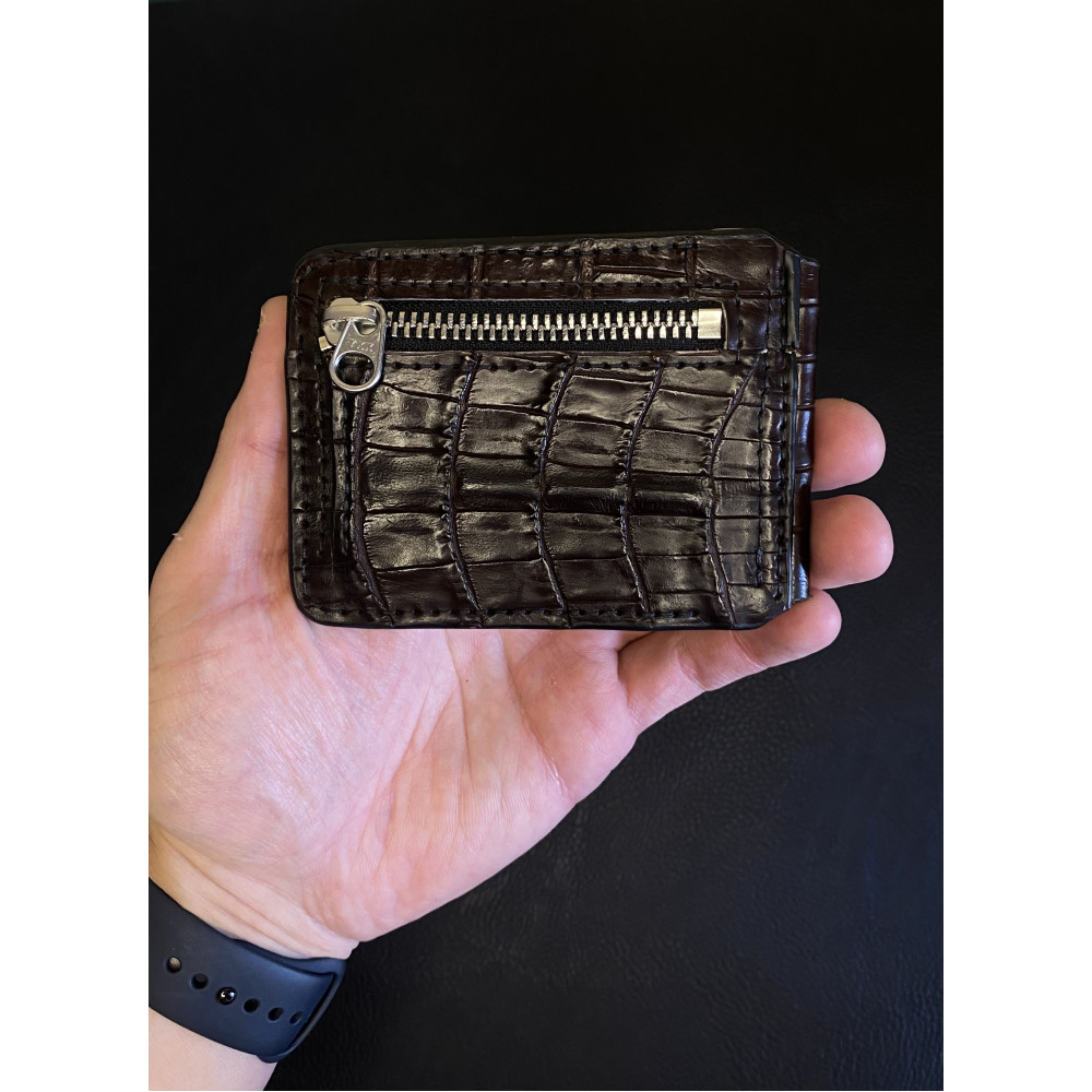 Зажим для денег из натуральной кожи крокодила шоколадный