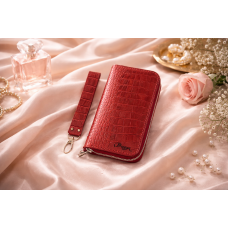 Женский кожаный кошелек-клатч на молнии Crazy Horse красный под рептилию