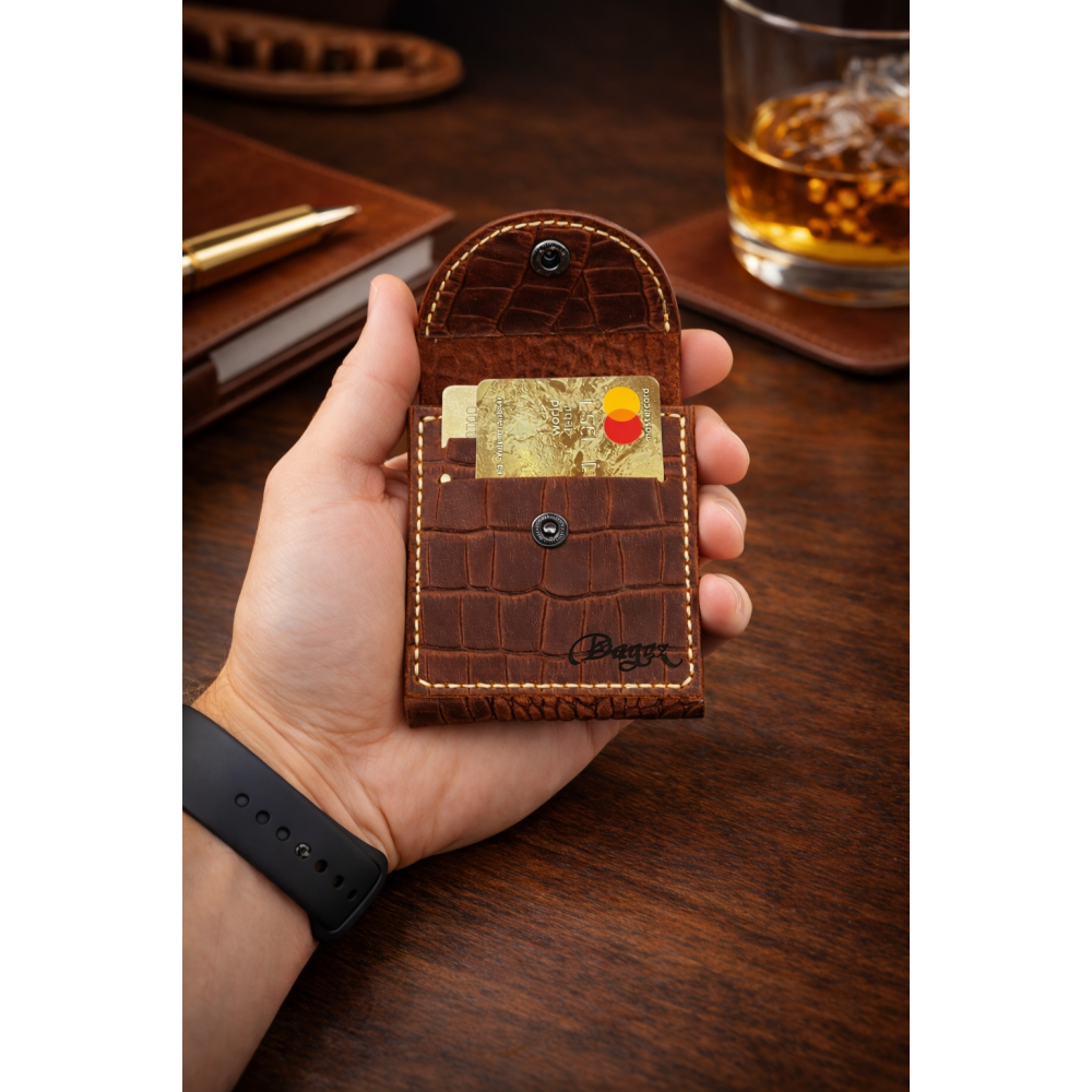 Компактный кожаный кошелек Crazy Horse коньяк под крокодила