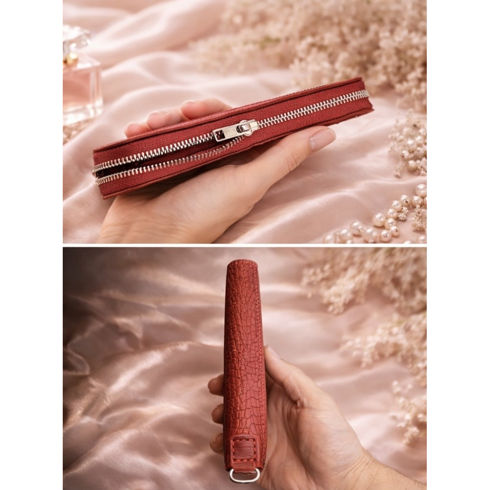 Женский кожаный кошелек-клатч на молнии Crazy Horse красный под рептилию