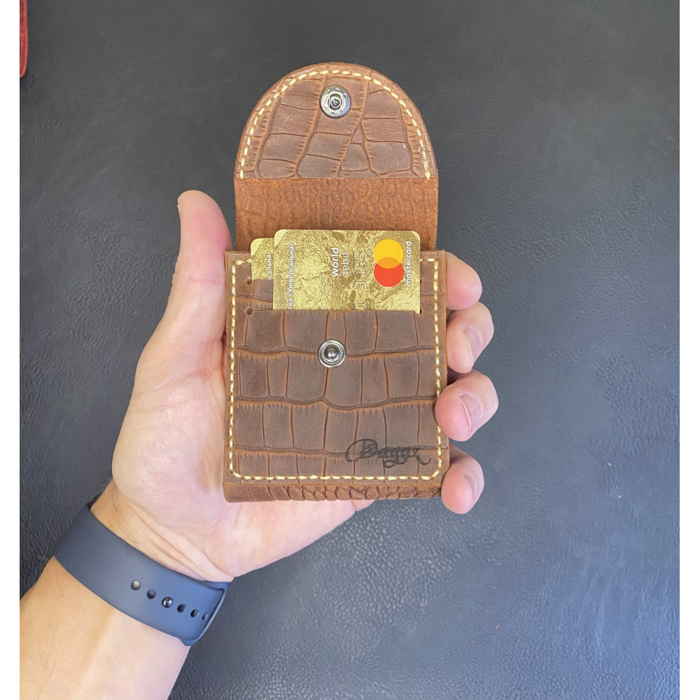 Компактный кожаный кошелек Crazy Horse коньяк под крокодила