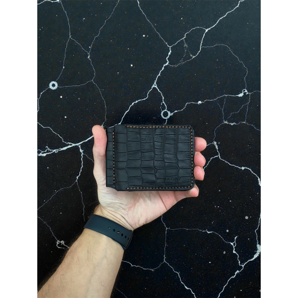 Зажим для денег Nomad Crazy Horse черный с тиснением под крокодила