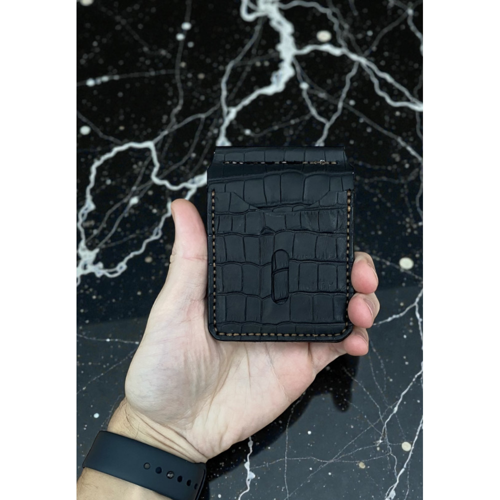 Зажим для денег Nomad Crazy Horse черный с тиснением под крокодила