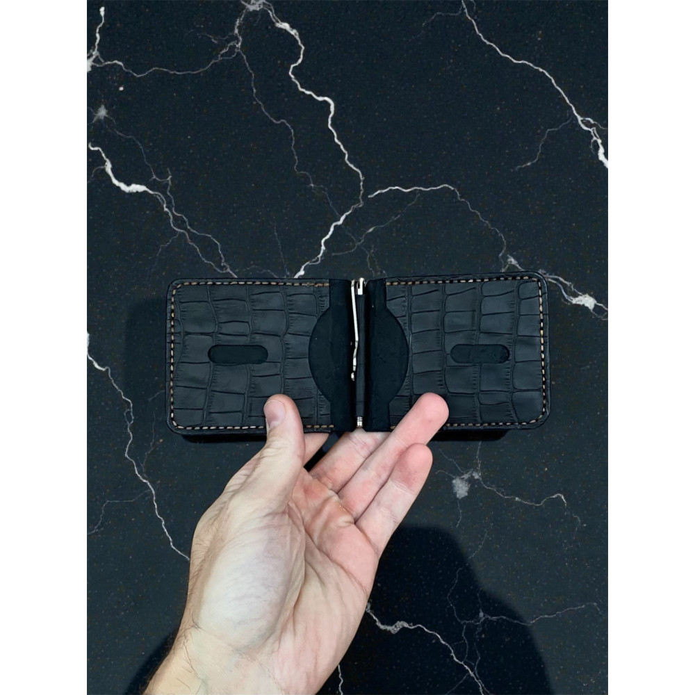 Зажим для денег Nomad Crazy Horse черный с тиснением под крокодила