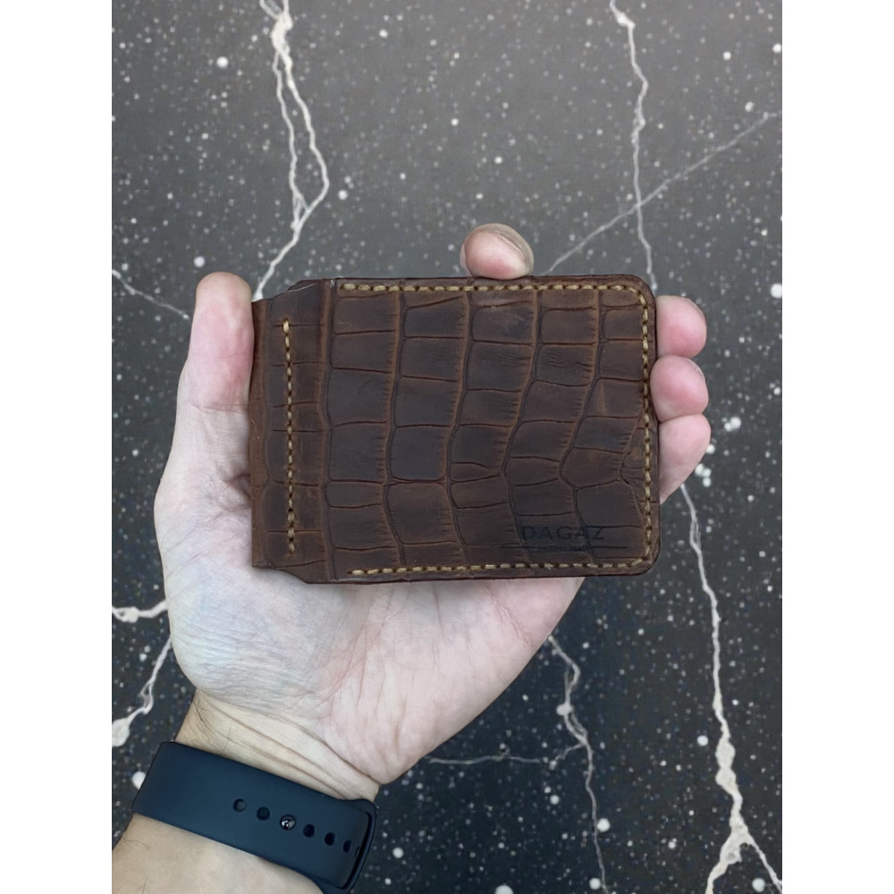 Кожаный зажим для денег Nomad Crazy Horse коньячный под крокодила