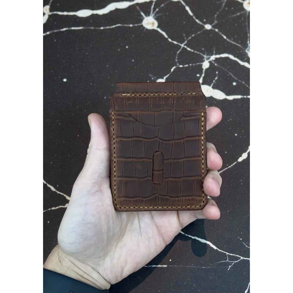 Кожаный зажим для денег Nomad Crazy Horse коньячный под крокодила