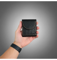 Компактный кожаный кошелек черный Crazy Horse под крокодила