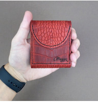 Компактный кожаный кошелек красный Crazy Horse под крокодила