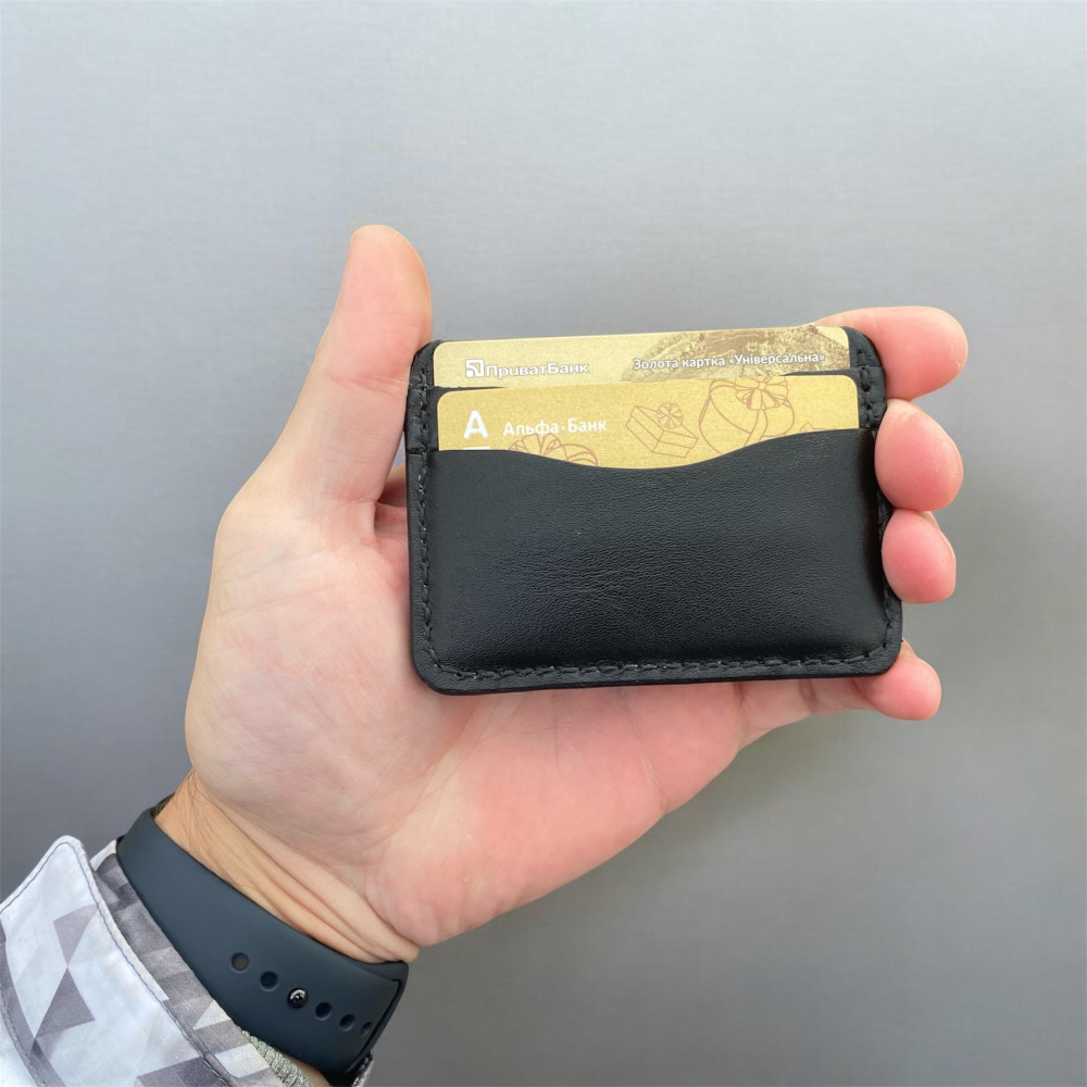 Картхолдер Geneva Mini черный из натуральной кожи на 4 карты